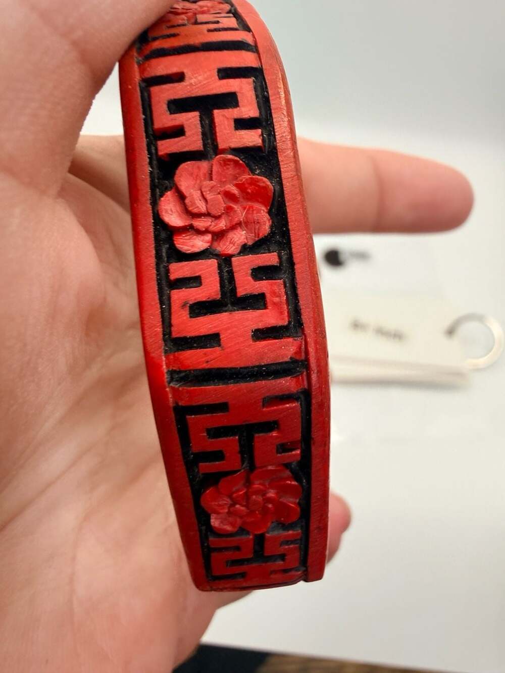 Vintage Chinese Carved Cinnabar Bangle Size 8+ Inch